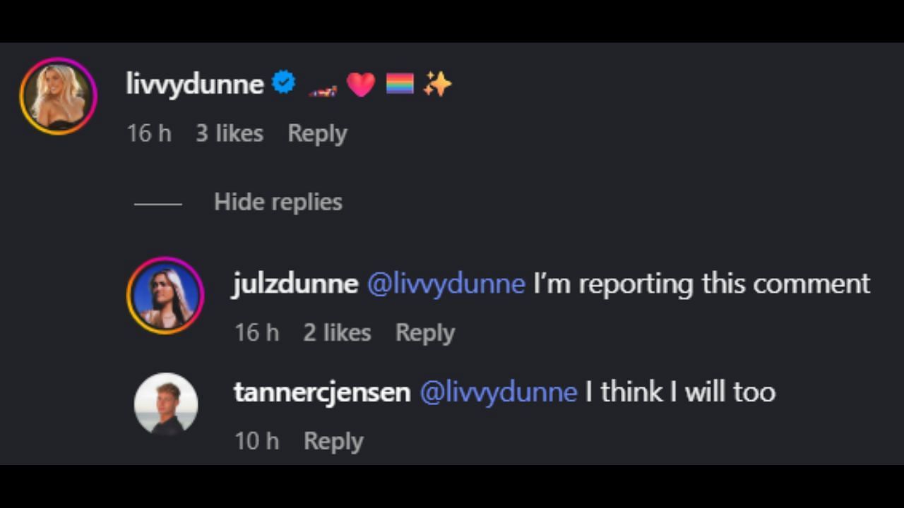 Screenshot of Olivia Dunne's comment on Hayden Sample's Instagram post (Image from - Instagram.com/@hayden_sample)